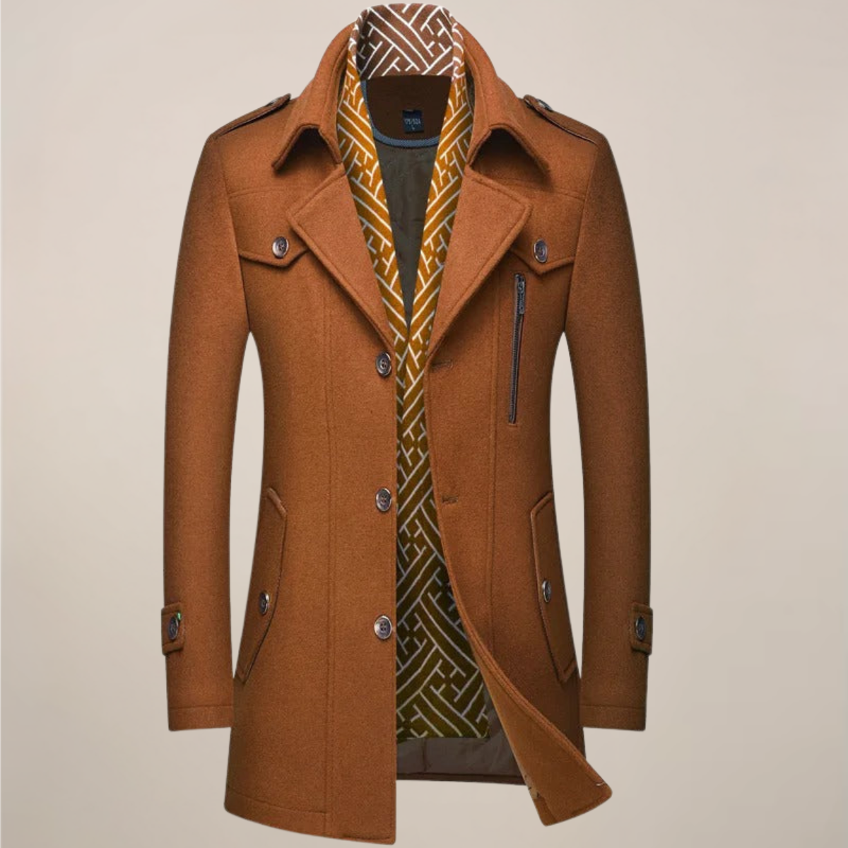 Herren Wintermantel Lang Knopfleiste Woll-Look
