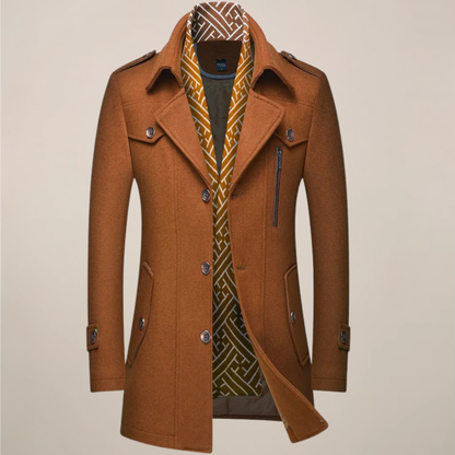 Herren Wintermantel Lang Knopfleiste Woll-Look