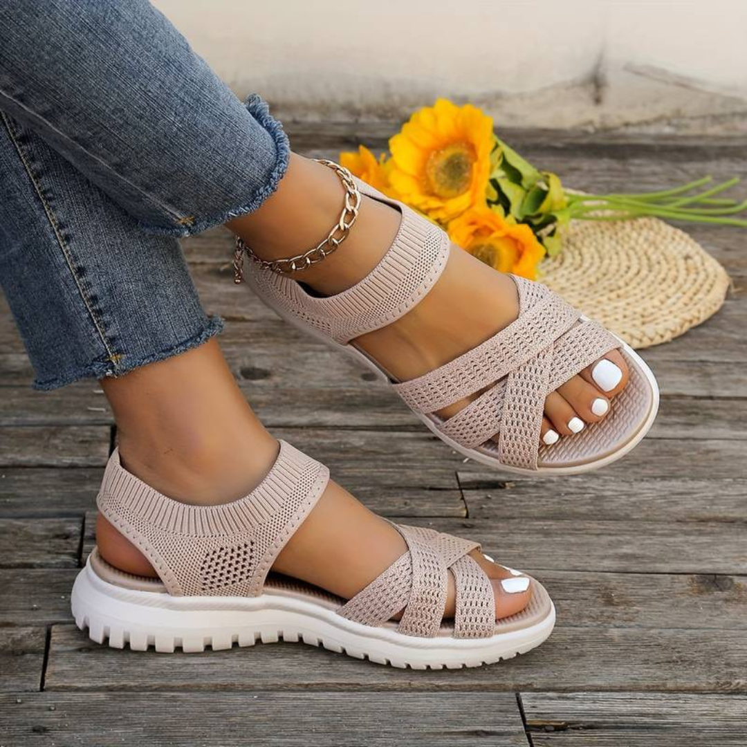 Damen Sommer-Sandalen Riemchen Leicht Beige
