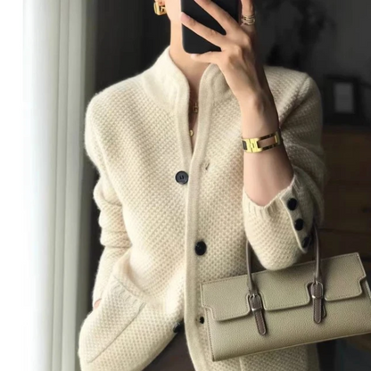Damen Cardigan Klassisch Strick Beige - Eveloria