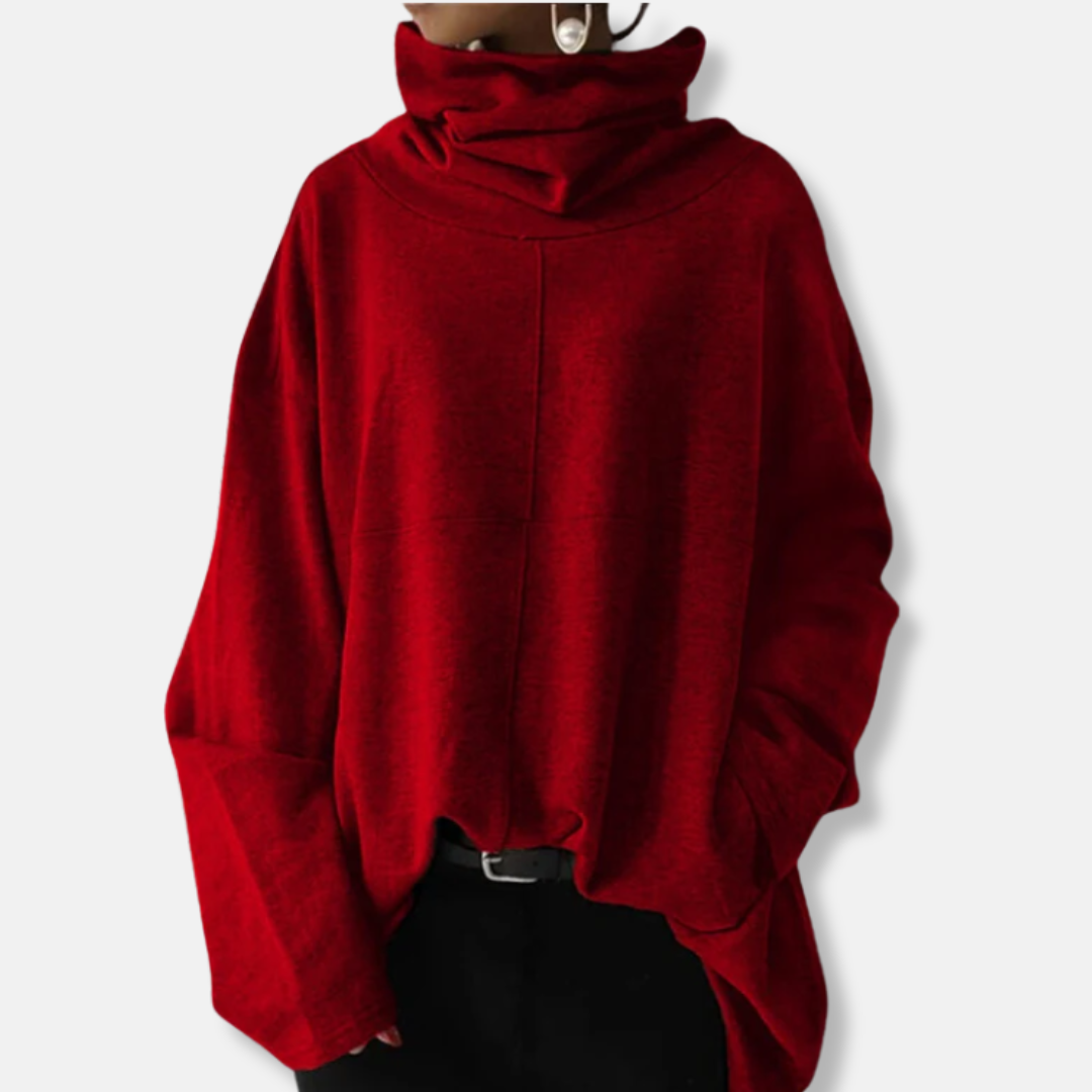 Eveloria Damen Sweatshirt Baumwollmischung Übergroß Drapierter Kragen