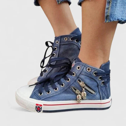 Damen Sneaker Hochgeschnittene Denim Schuhe Blau