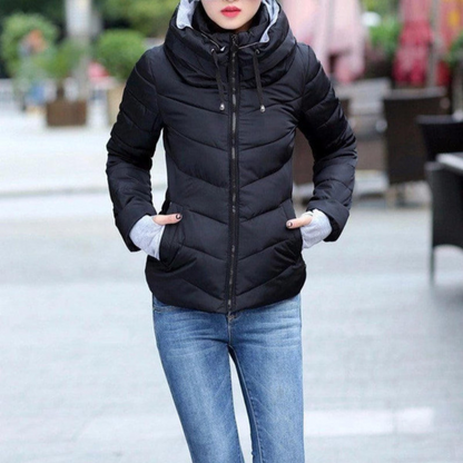 Eveloria Damen Steppjacke Daunenfüllung Kapuze Schwarz - Eveloria