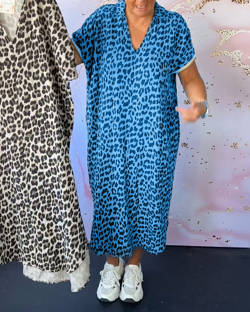 Eveloria Damenkleid V-Ausschnitt Leopardenmuster