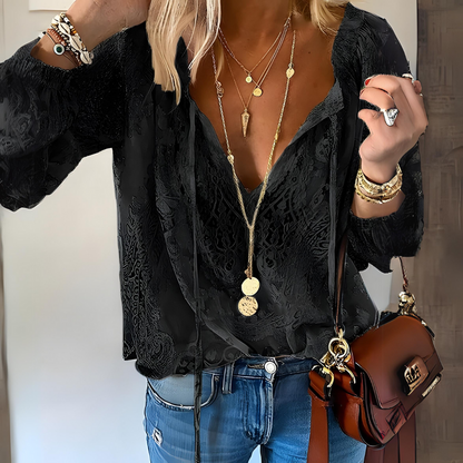 Damen Bluse V-Ausschnitt Elegantes Boho-Design