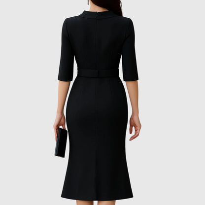 Damen Elegantes Midi Kleid Gürtel