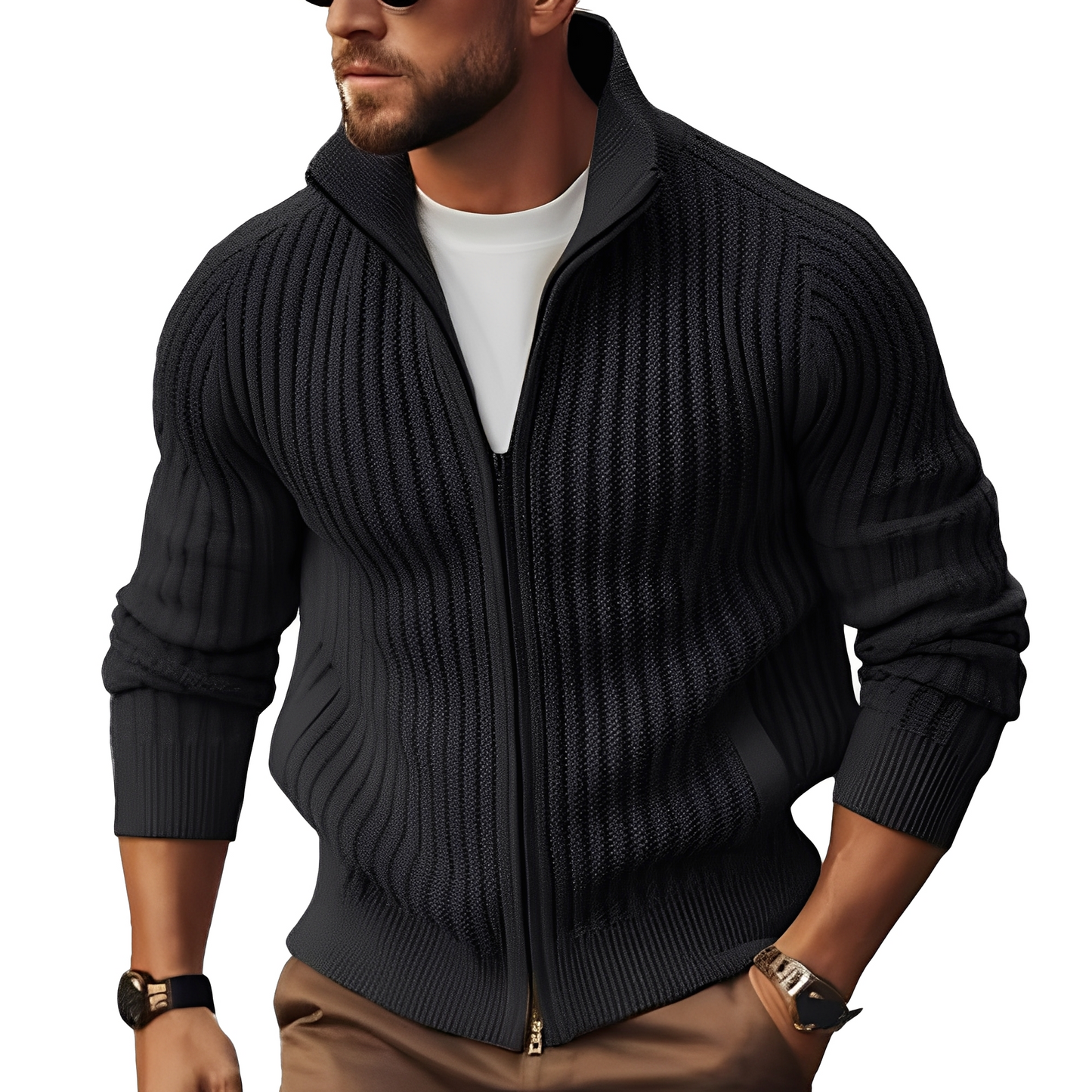 Herren Strickjacke Reißverschluss Cardigan Grau