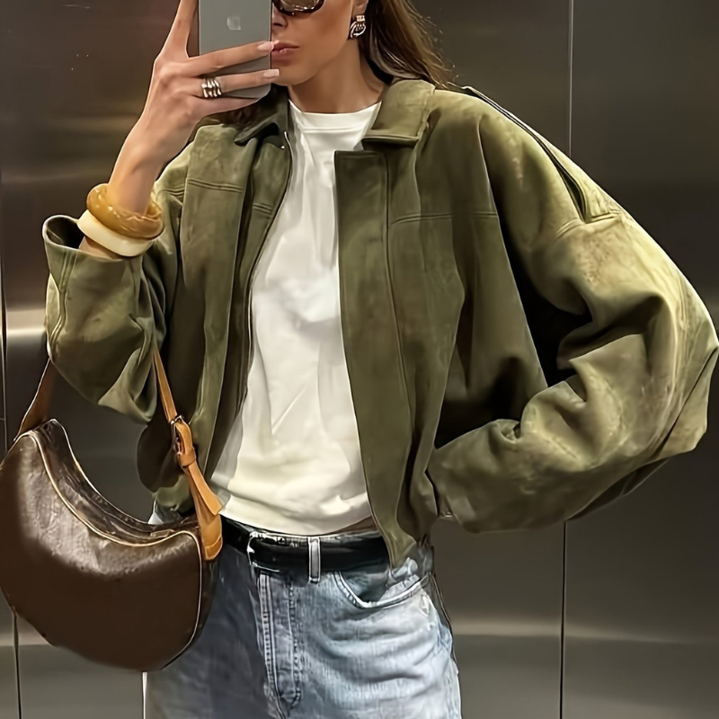 Eveloria Damen Oversize Bomberjacke Grün - Eveloria