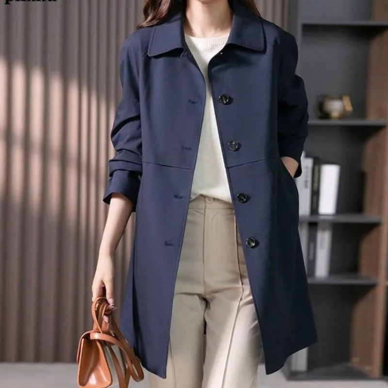 Eveloria Damen Trenchcoat Kurz Baumwolle Beige - Eveloria