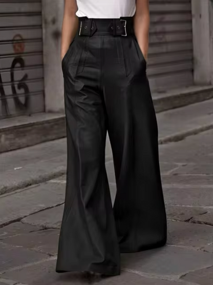 Damen Lederhosen Hoch Elegant Pliserdetails