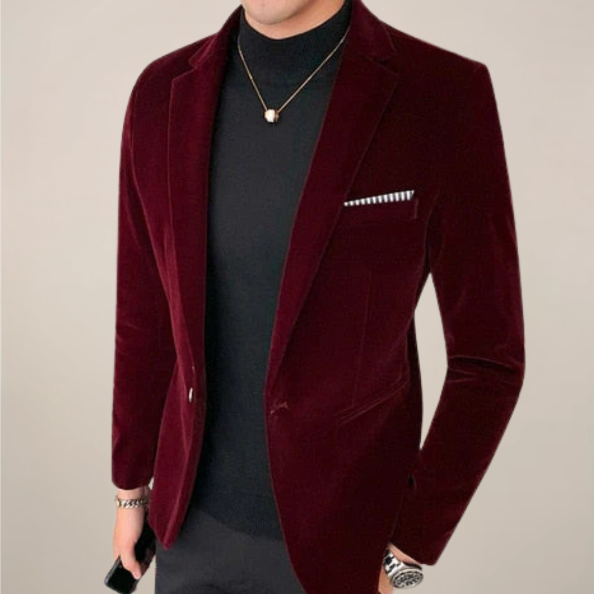 Herren Blazer Ein-Knopf-Revers Slim-Fit