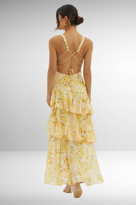 Damen Geblümtes Maxikleid Elegantes Stufenkleid