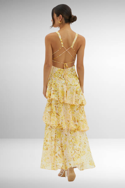 Damen Geblümtes Maxikleid Elegantes Stufenkleid
