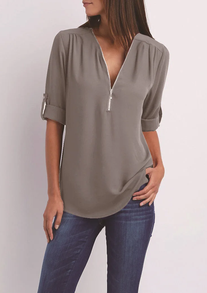 Eveloria Damen Chiffonbluse Mit Reißverschluss