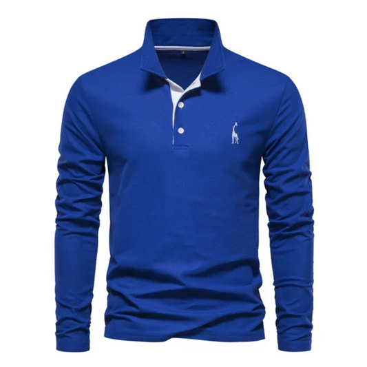 Herren Langarm Polo-Shirt Baumwolle Lässig Weiß - Eveloria