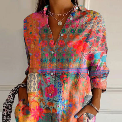 Damen Bluse Blumenmuster Langärmlig Boho-Stil