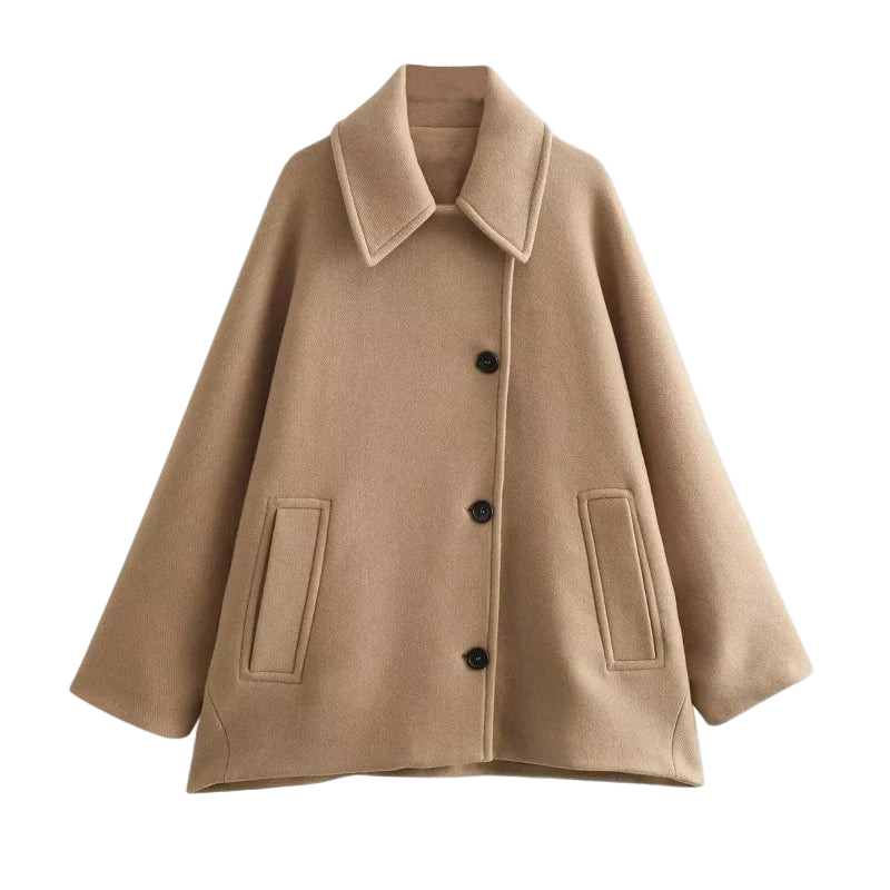 Damen Übergangsjacke Beige Oversized Mantel Beige