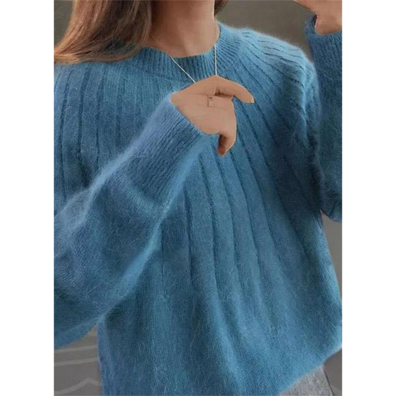 Eveloria Damen Strickpullover Kaschmirweich Rippmuster