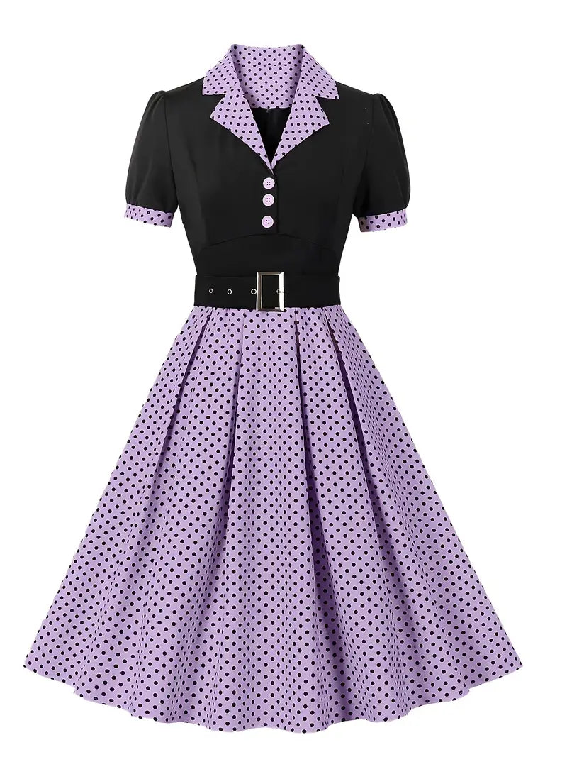 Damen Herbstkleid mit Polka Dots Vintage Stil - Eveloria