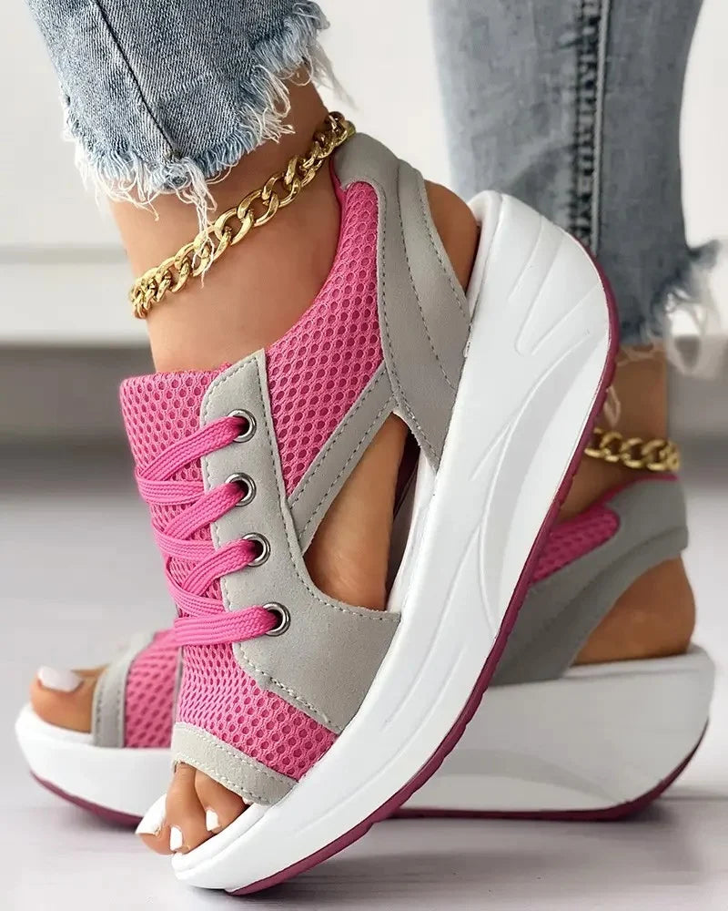 Eveloria Damen Muffin-Sandalen Kontrastausschnitt Schnürsenkel