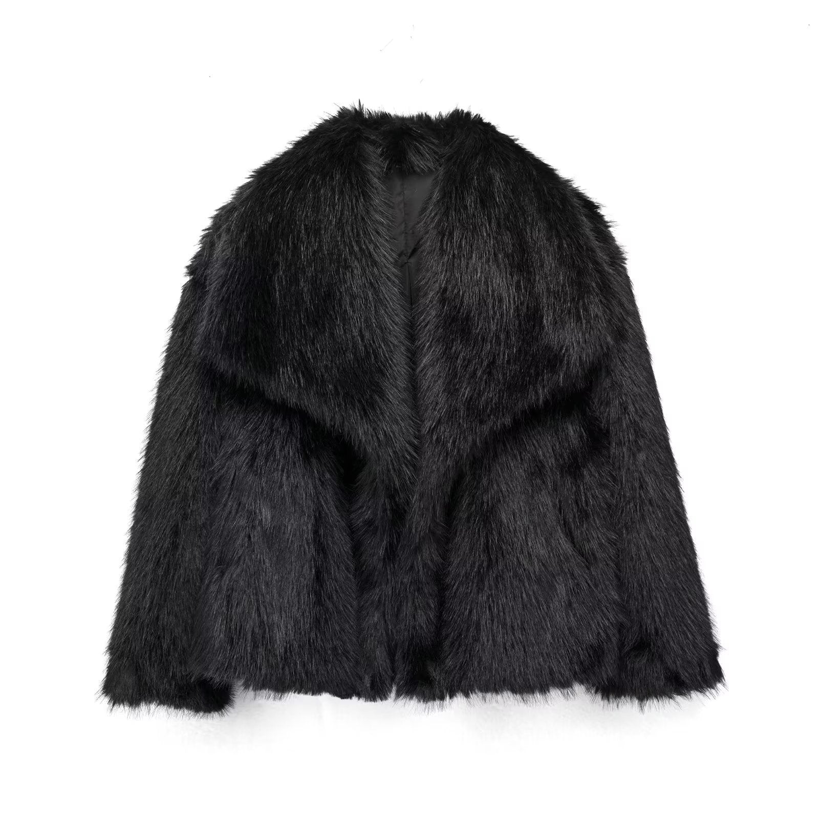 Damen Kunstfelljacke Uni Schwarz Kuschelig Warm - Eveloria
