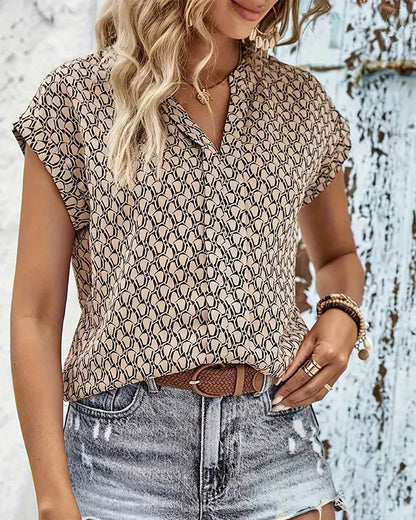 Damen Sommerbluse V-Ausschnitt Blumenprint Leicht