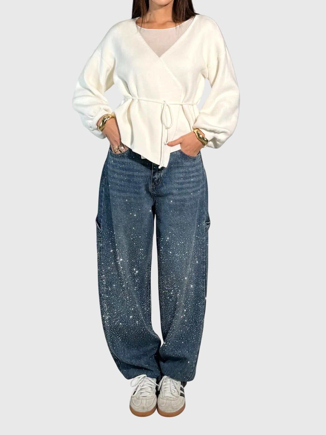Damen Glänzende Diamant Jeans Hose - Eveloria
