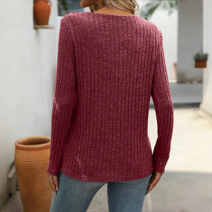 Damen Strickpullover V-Ausschnitt Knopfleiste