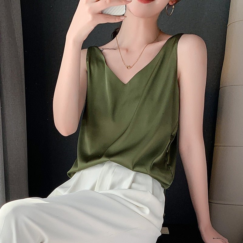 Damen Satin V-Ausschnitt Elegantes Oberteil