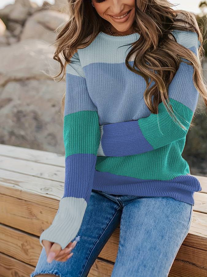 Eveloria Damen Strickpullover Gestreift
