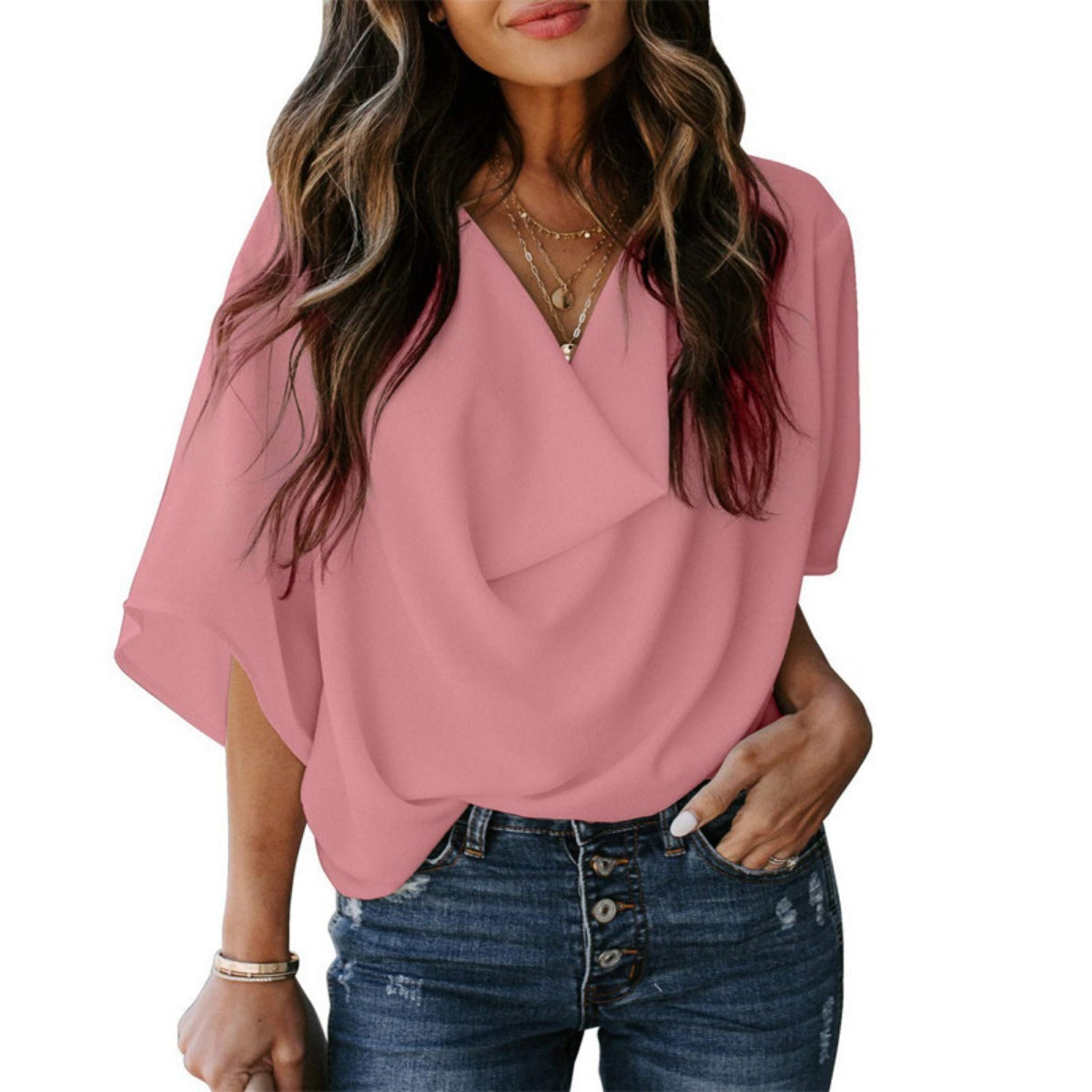 Damen Chiffonhemd V-Ausschnitt