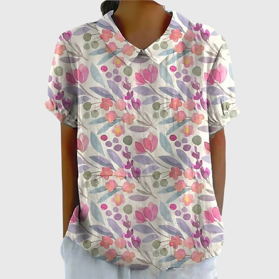 Damen Bluse Kurzarm Blumenmuster