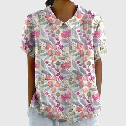 Damen Bluse Kurzarm Blumenmuster