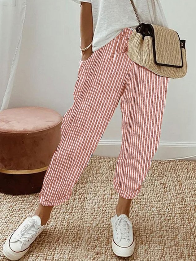 Damen Leinenhose Sommer mit Kordelzug Beige