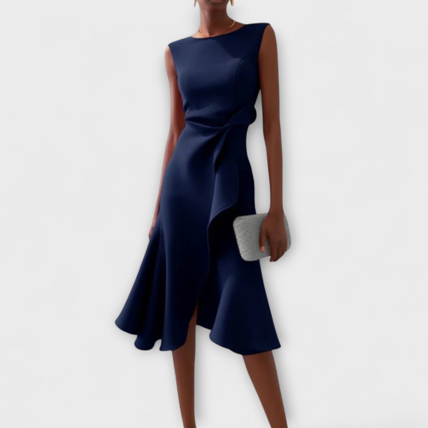 Damen Elegantes Ärmelloses Rüschen Midi Kleid