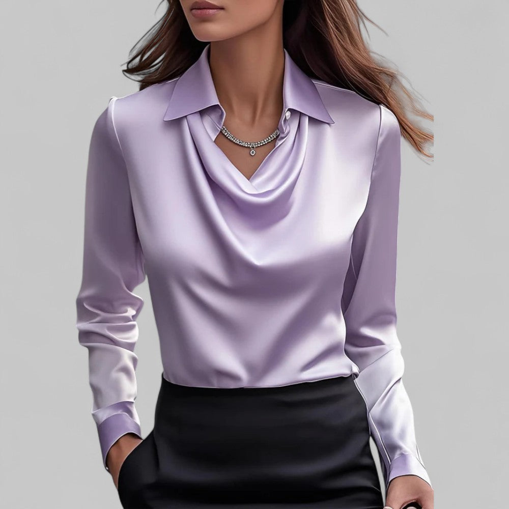 Damen Langärmlige Bluse Wasserfallausschnitt