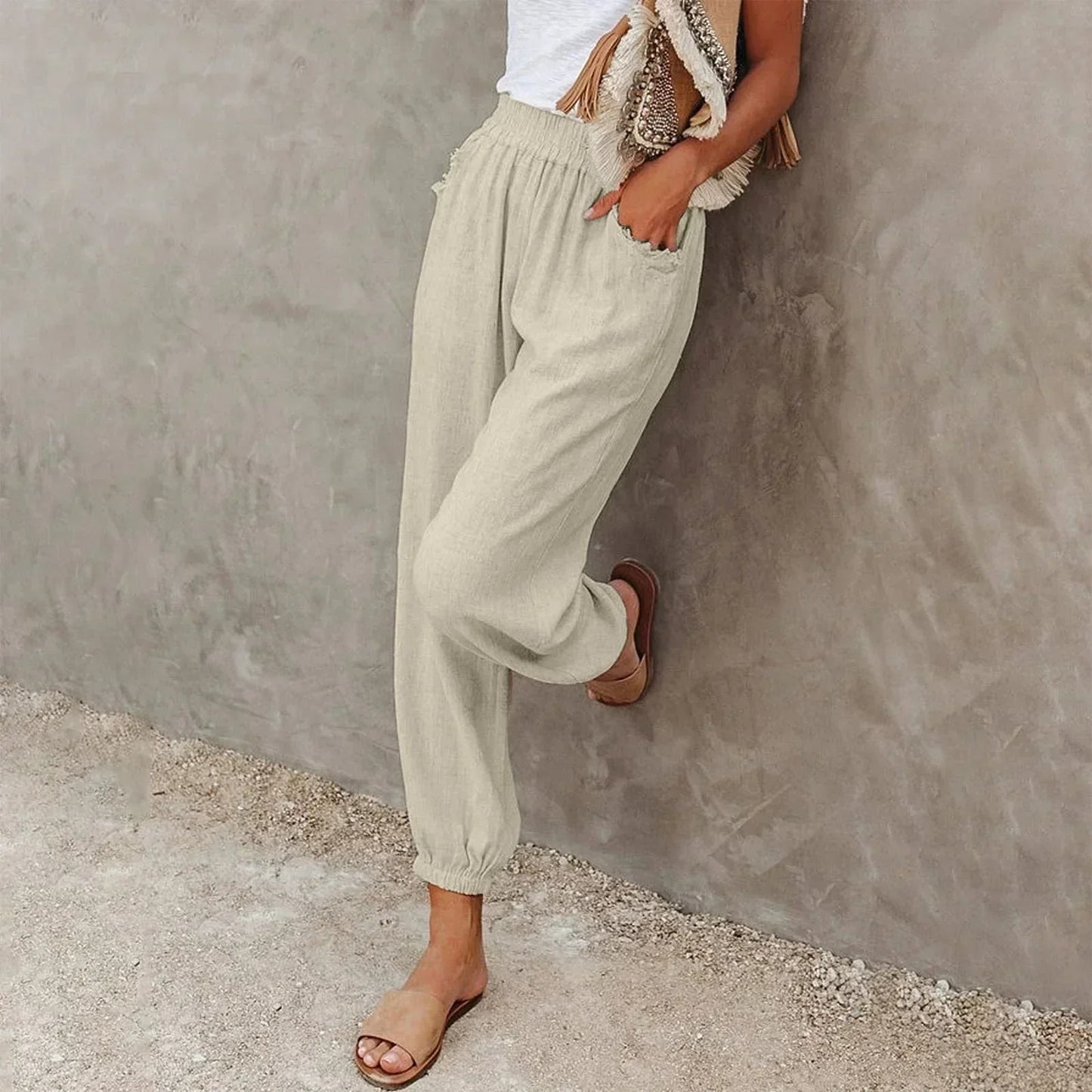 Damen Freizeit-Hose Leicht Atmungsaktiver Stoff Beige