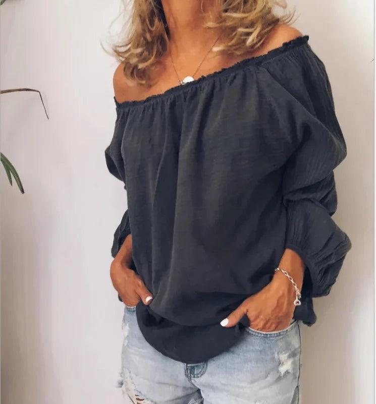 Damen Off Shoulder Bluse Elegante Ballonärmel