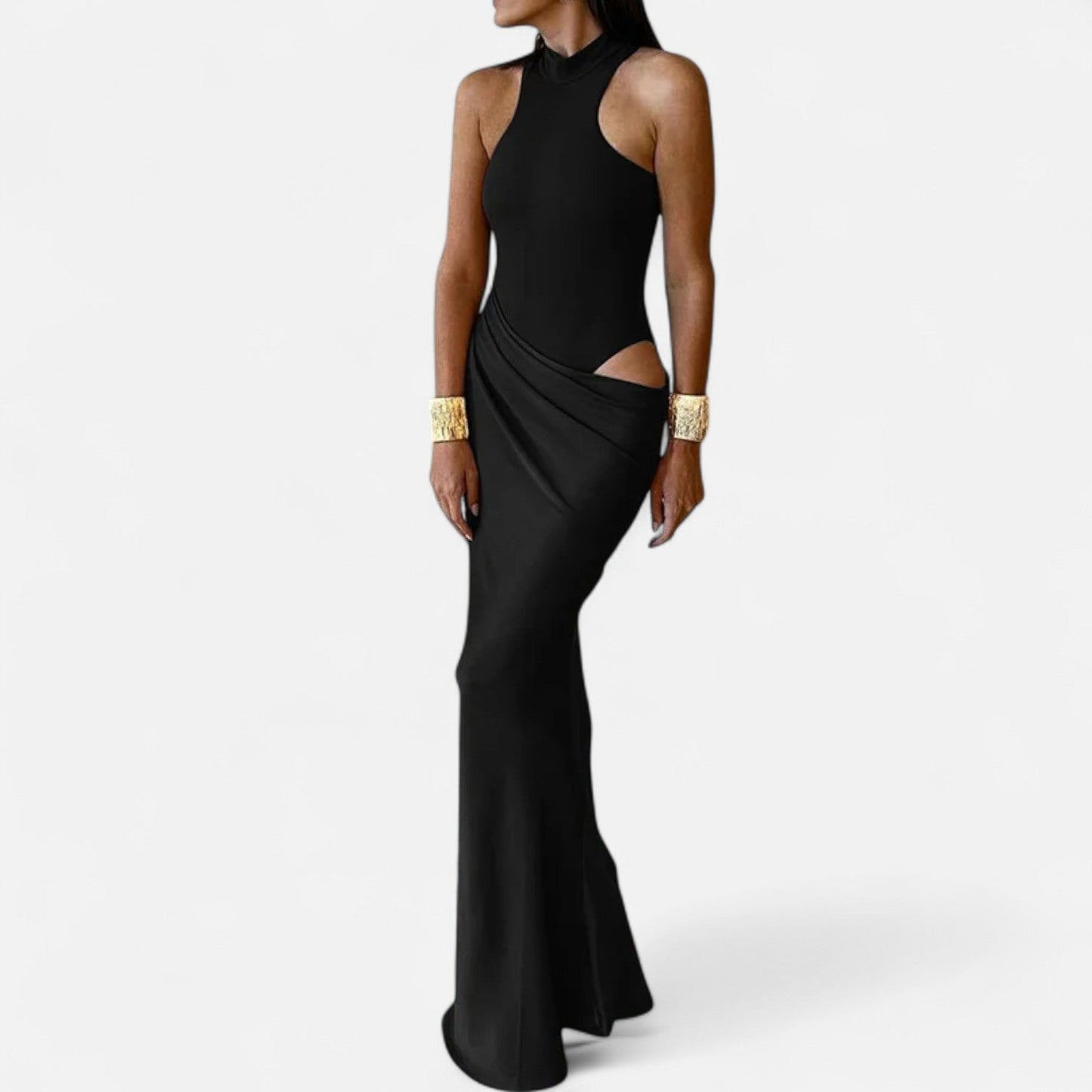 Damen Maxikleid Neckholder Cut-Out Kleid