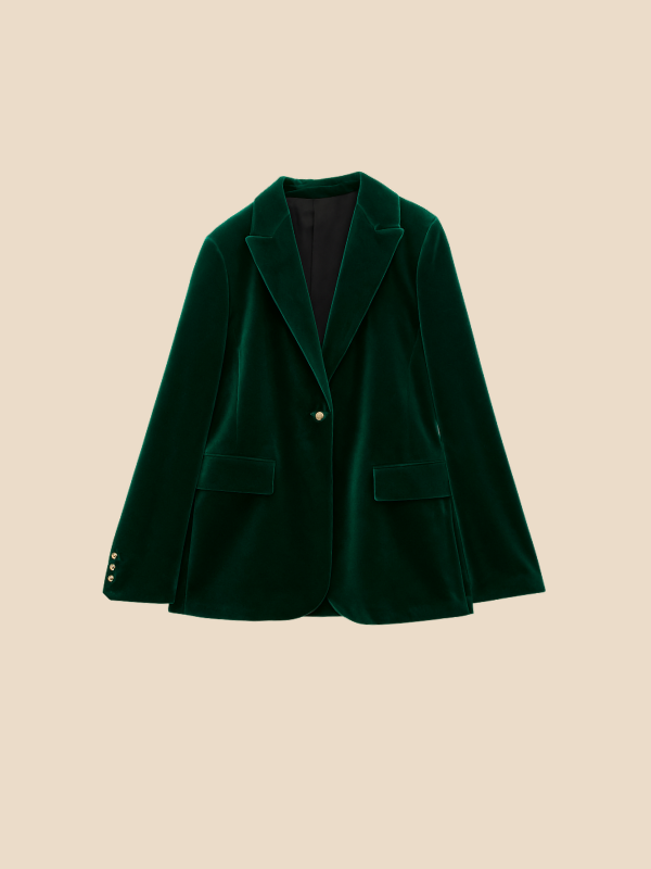 Damen Samt Blazer Reverskragen Elegant Schwarz - Eveloria