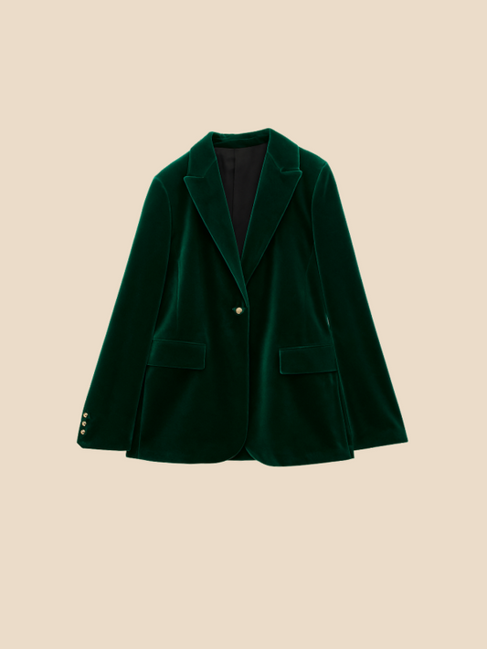 Damen Samt Blazer Reverskragen Elegant Schwarz - Eveloria