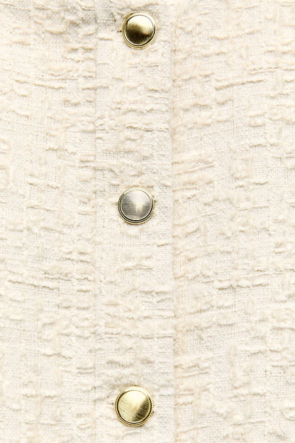 Kurze Damen Bouclé-Jacke Goldknöpfe Beige