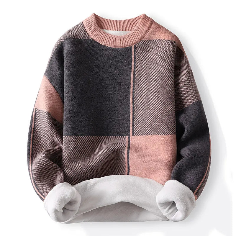 Herren Colorblock Pullover Rundhals Baumwolle Grau Blau