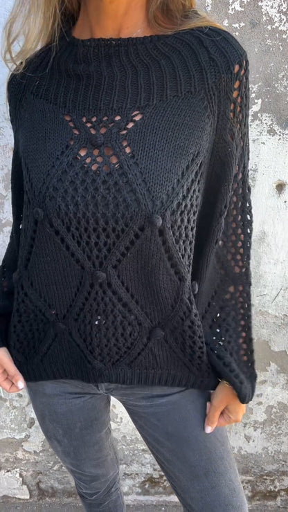 Brenneth Damen Langarm-Stricktop Rundhalsausschnitt Hohldesign