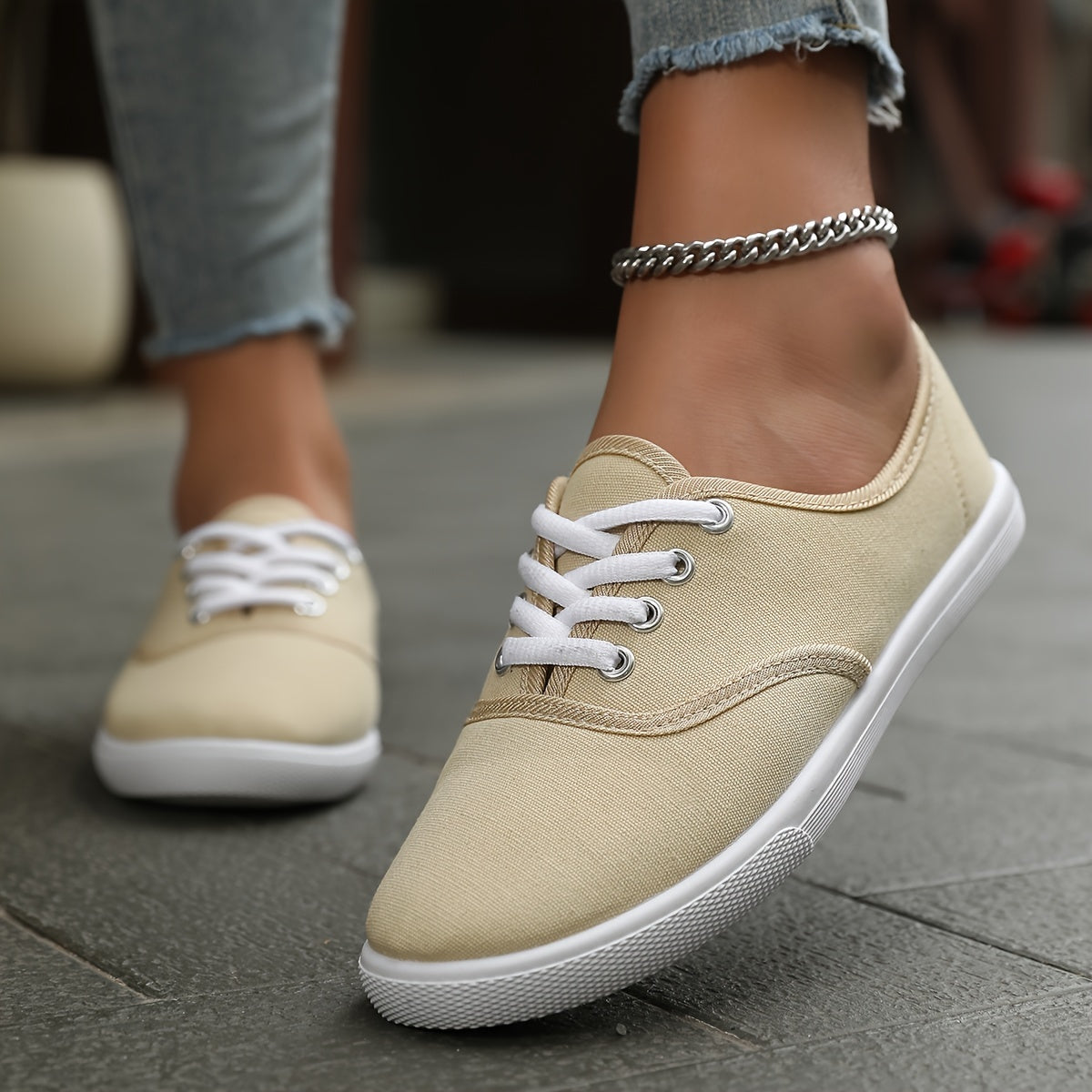 Eveloria Damen Niedrige Canvas Schnürschuhe Bequem
