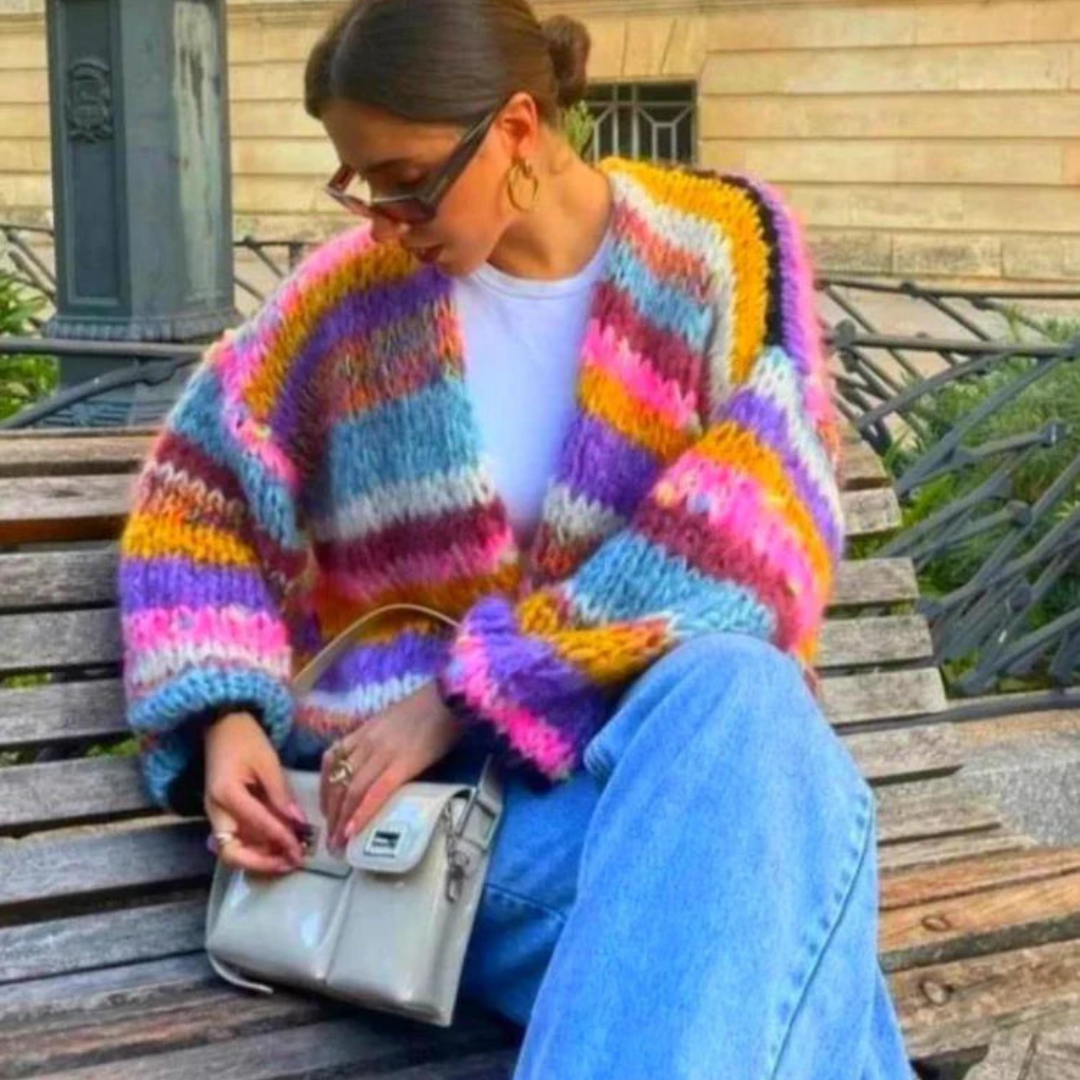 Eveloria Damen Soft Cardigan Strick Regenbogenfarben - Eveloria