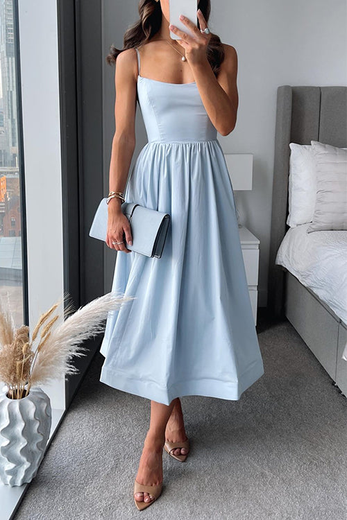 Eveloria Damen A-Linie Midi Kleid Spaghetti-Träger - Eveloria