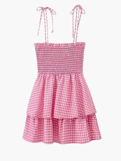 -Weiß Kariertes Damen-Sommerkleid