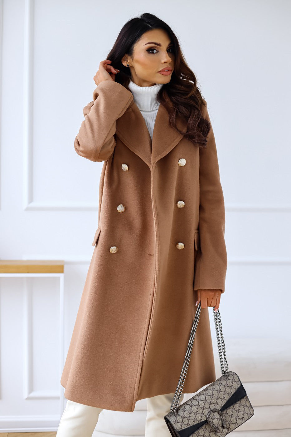Damen Trenchcoat Lang Klassisch Mit Knöpfen