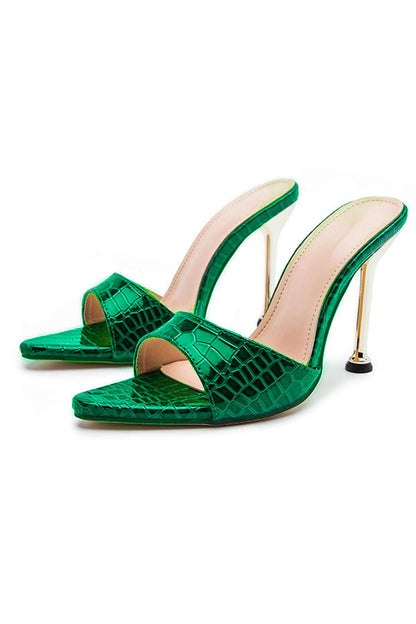 Damen Mule Heels Croc-Optik